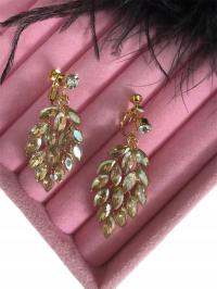 Klipsy kryształowe złote długie wiszące nowość c61