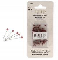 Szpilki krawieckie BOHIN 80 szt. Murano szklane główki 30 mm 98863 koral