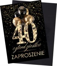 Zaproszenia na 40 URODZINY czterdziestkę czarno złote + czarna koperta