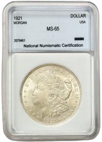 USA - 1 dolar Morgana 1921 - SREBRO NNC MS65