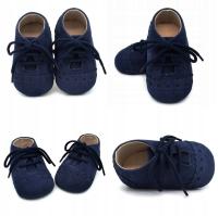 Buty buciki chłopięce granatowe wizytowe do CHRZTU 6-12m 11cm 74-80 18 19