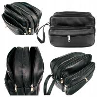 Мужская кожаная сумка черная с двумя отделениями для рук большая Польша производство