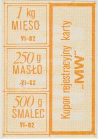 Kartka Żywnościowa MW VI 1982 Mięso, Masło, Smalec.