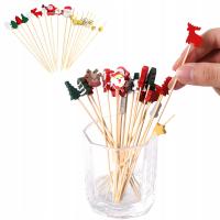 WYKAŁACZKI ŚWIĄTECZNE MOTYWY 50szt DEKORACYJNE KOLOROWE BAMBUSOWE DO POTRAW