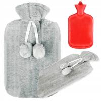 DUŻY TERMOFOR GUMOWY W POKROWCU PLUSZOWY OGRZEWACZ NA WODĘ W SWETERKU 2L