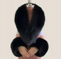 Komplet kołnierz + mankiety z lisa naturalnego CZARNE