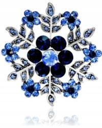 Broszka KWIAT niebieski GWIAZDA SREBRNA z kryształami - LUX