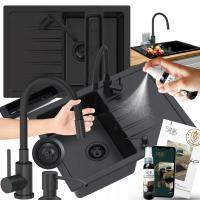 ГРАНИТНАЯ КУХОННАЯ РАКОВИНА НАБОР МАТОВЫЙ ЧЕРНЫЙ КРАН СИФОН ДИСПЕНСЕР СЛИВ