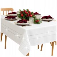 Obrus świąteczny BIAŁY srebrny 140x200 Boże Narodzenie WIGILIA na Święta