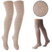 ZAKOLANÓWKI WEŁNIANE DAMSKIE GRUBE CIEPŁE WZÓR WARKOCZ ROZ. 38-40 BEŻOWE