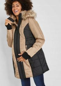 1X0A2 BONPRIX KURTKA CIĄŻOWA PIKOWANA ZE WSTAWKĄ CZARNO-BEŻOWA 34