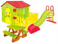 Plac zabaw - Domek ogrodowy z płotkiem + zjeżdżalnia 180 cm + stolik