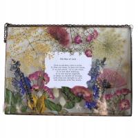 Dekor dekoracyjny z suszonymi kwiatami i cytatem z Biblii, rękodzieło