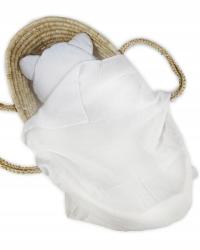 KOMPLET MUŚLINOWY PODUSZKA MIŚ I KOCYK BIAŁY