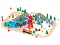 Kolejka drewniana PORT Z DŹWIGIEM Zestaw XL 90x55 cm 80 elementów