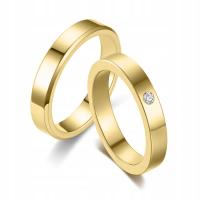 KO21 ЗОЛОТЫЕ ОБРУЧАЛЬНЫЕ КОЛЬЦА СТРАЗЫ СТАЛЬ 316 ПАРА