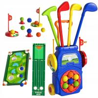 ZESTAW GOLFOWY DLA DZIECI Z WÓZKIEM I MATĄ MINI GOLFA Z REGULOWANYMI KIJAMI