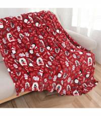 Koc Świąteczny Z Mikrofibry 220x200cm Misie I Pingwinki W Czapeczkach