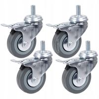 Kółko Obrotowe z Hamulcem 4 szt. 200 kg Trzpień Śruba M12 Gumowe 75 mm
