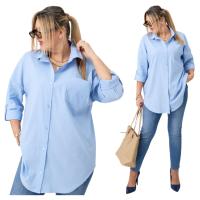 Женская рубашка FEMIMODA, с длинным рукавом, без рисунка, синяя, повседневная, для работы, для посещения, свободная, Рождественская длинная