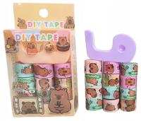 taśma klejąca samoprzylepna KAPIBARA dla dzieci ZESTAW 12szt + podajnik