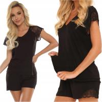 Piżama damska z wiskozy z koronką De Lafense Dagmara 625 czarna 38