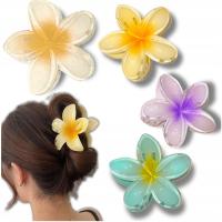 Zestaw 4 spinki z kwiatami plumerii do włosów 8 cm hawajski styl wakacyjny