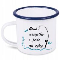 Kubek wędkarski emaliowany, garnuszek na prezent dla wędkarza, na ryby