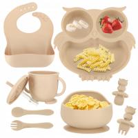 NACZYNIA SILIKONOWE DO KARMIENIA DZIECI NIEMOWLĄT ZESTAW 8 SZT BEŻOWE SOWA