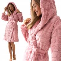 L&L CIEPŁY SZLAFROK Z KAPTUREM I KIESZENIAMI W SERCA PUDROWY RÓŻ