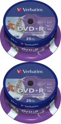 2× Płyta DVD+R VERBATIM 4,7GB 120min 16x 25szt (cake 25)