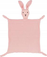 Kocyk przytulanka dla niemowląt - muślin, miękka zabawka, pocieszyciel - różowy królik