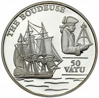 Vanuatu. 50 vatu 1993, Żaglowiec The Boudeuse – SREBRO