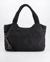 VENEZIA SKÓRZANA POJEMNA TOREBKA DAMSKA Z PLECIONKĄ W KOLORZE CZARNYM