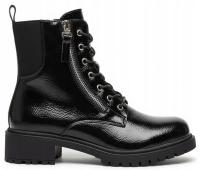 9038 CZARNE DAMSKIE OCIEPLANE BOTKI GLANY WORKERY LAKIEROWANE