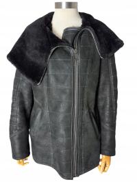 Laser naturalny czarny kożuch z kapturem rozmiar L real shearling