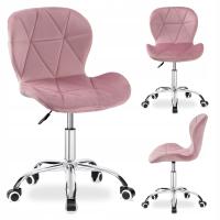 ОФИСНОЕ КРЕСЛО ДЕТСКОЕ ВРАЩАЮЩЕЕСЯ КРЕСЛО ВЕЛЮРОВОЕ РОЗОВОЕ ХРОМИРОВАННОЕ КОЛЕСО
