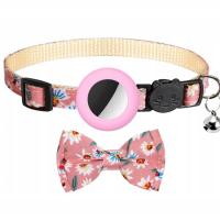 Bow Collar with Bell for AirTag Pink