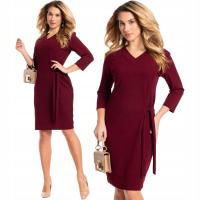 Элегантное классическое вечернее платье миди с V-образным вырезом, бордовое