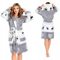 Szlafrok puchaty ciepły szlafrok z kapturem z kieszeniami renifer
