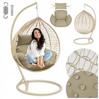 FOTEL WISZĄCY KOKON KOSZ BUJANY HUŚTAWKA XXL + PODUSZKA WODOODPORNA BEŻOWY