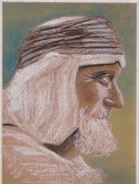 Jaworska Portret Araba w turbanie profil orient pastel sygnowana certyfikat