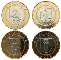 LITWA ZESTAW 4 MONET 4 x 2 LITY - LITAI 2012 KURORTY- HERBY - BIMETAL AUNC