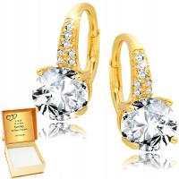 Złote kolczyki 925/585 Angielskie Zapięcia Cyrkonie ZŁOCONE Grawer Komunia