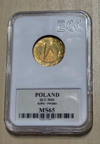 20 EURO CENT PROBA-ПОЛЬША-ВРОЦЛАВ-РАТУША - 2004-GRADING GCN MS65