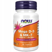 Now Foods Mega Witaminy D-3 4000j.m & MK-7 180mcg D-3 + MK-7 MenaQ7 60 kaps