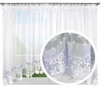 Готовая занавеска с гипюром, вуаль, стразы, бант 400x160 см