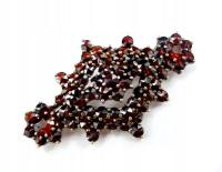 Czechosłowacja Stara srebrna złocona duża broszka z granatami Vintage