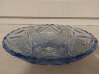 Szkło barwione niebieska miska miseczka w kształcie łódki ciekawy wzór PRL