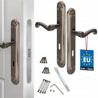 ZESTAW KLAMKA DRZWIOWA 72 MM PATYNA DŁUGI SZYLD NA WKŁADKĘ KOMPLET NA KLUCZ